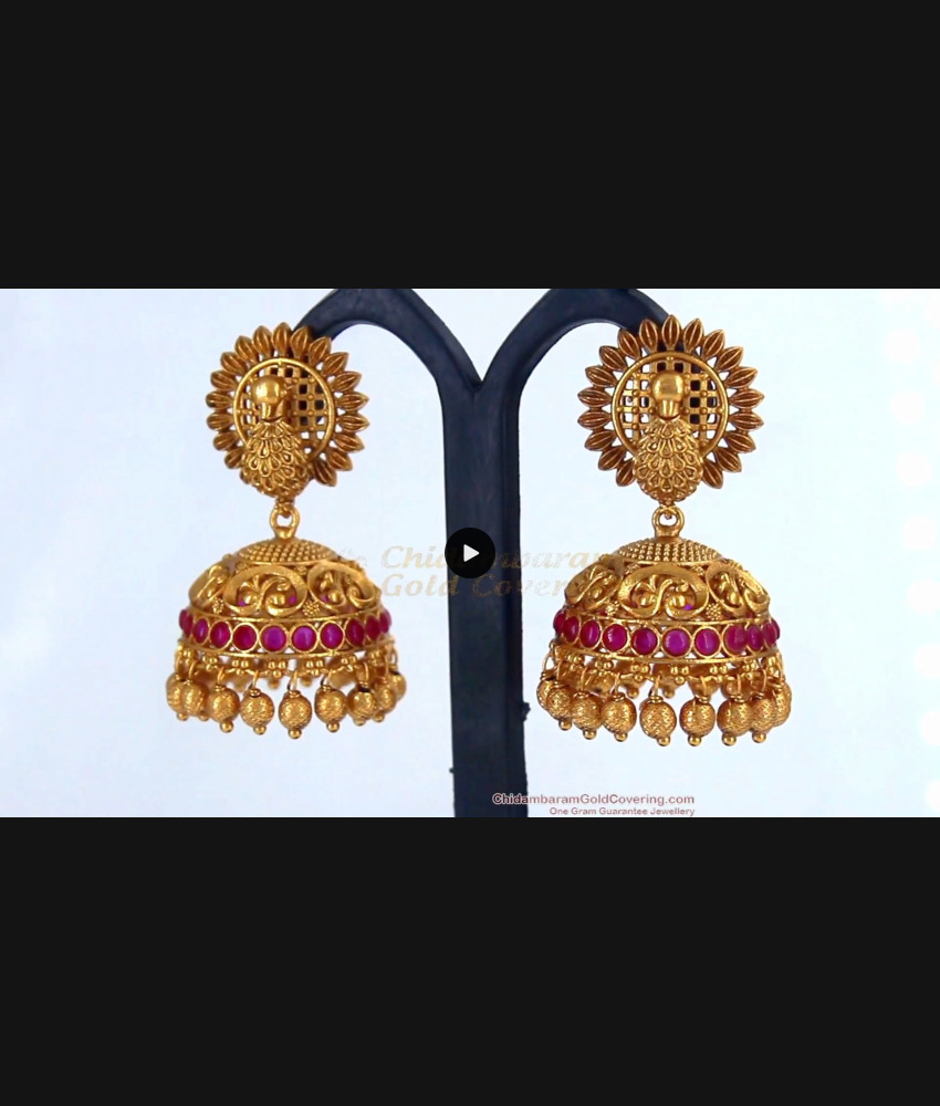 First Quality 3D Peacock Temple Jhumkas With Kemp Stone Antique Earrings Collection Online ER2116 First Quality 3D Peacock Temple Jhumkas With Kemp Stone Antique Earrings Collection Online ER2116