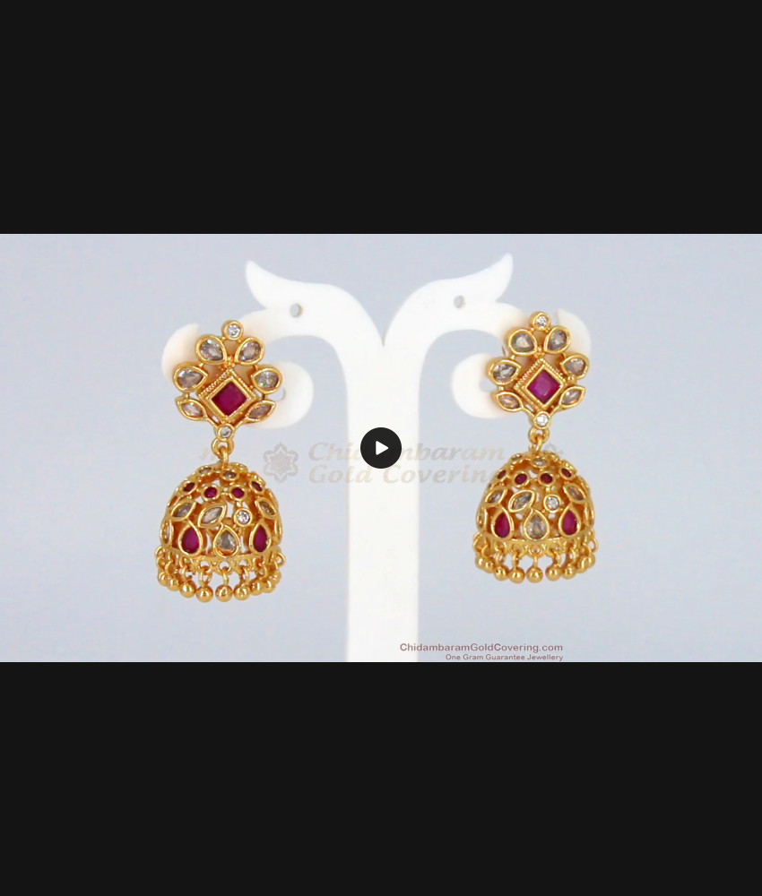 Fashionable Ruby White Stone Gold Jimmiki For Party Wear ER2198 Fashionable Ruby White Stone Gold Jimmiki For Party Wear ER2198