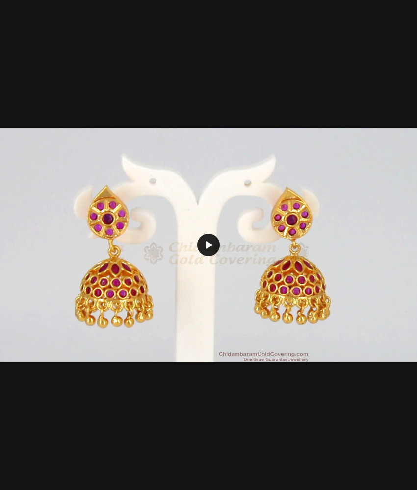 Unique Ruby Stone Gold Jimmiki Kammal For Wedding Wear ER2200 Unique Ruby Stone Gold Jimmiki Kammal For Wedding Wear ER2200