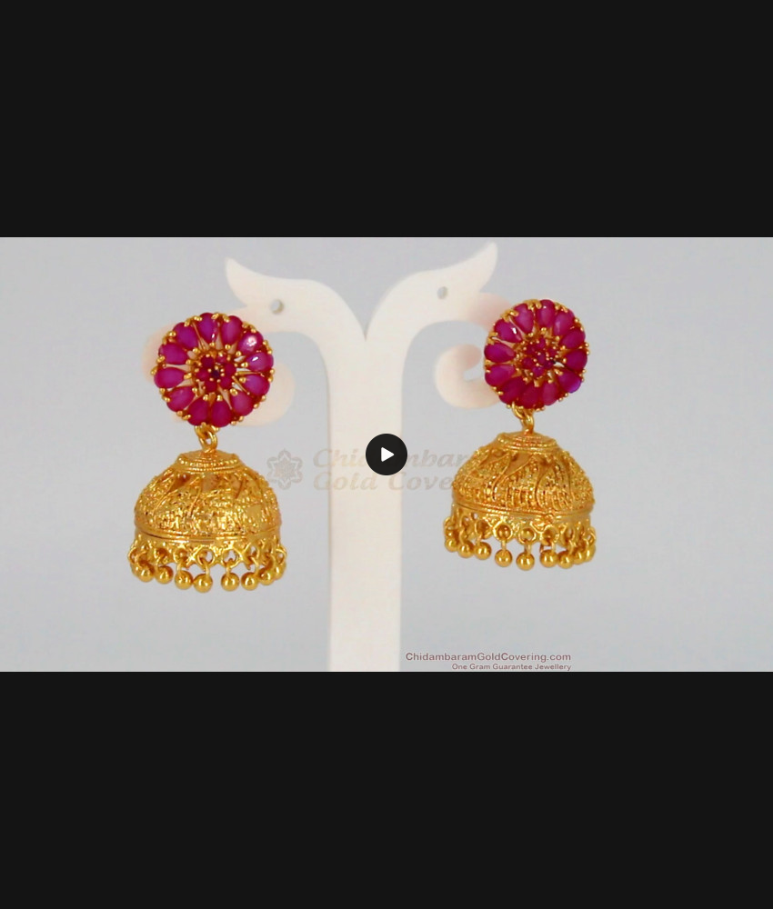 Stunning Full Ruby Gold Jimmiki Type Earrings For Bridal Wear ER2204 Stunning Full Ruby Gold Jimmiki Type Earrings For Bridal Wear ER2204