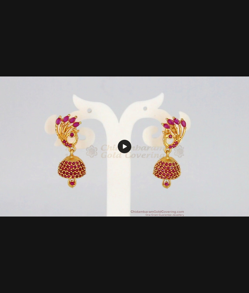 New Arrival Peacock Ruby Stone Gold Jhumka Type Earrings ER2206 New Arrival Peacock Ruby Stone Gold Jhumka Type Earrings ER2206