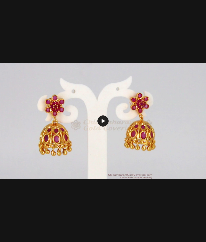 Stylish One Gram Gold Ruby Stone Gold Jimmiki Type Earrings ER2207 Stylish One Gram Gold Ruby Stone Gold Jimmiki Type Earrings ER2207