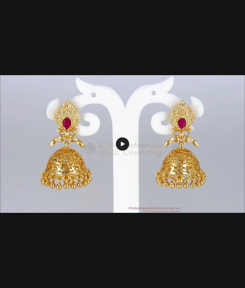 Grand Big Gold Jhumki Kammal With Ruby Stone For Marriage Wear ER2313 Grand Big Gold Jhumki Kammal With Ruby Stone For Marriage Wear ER2313
