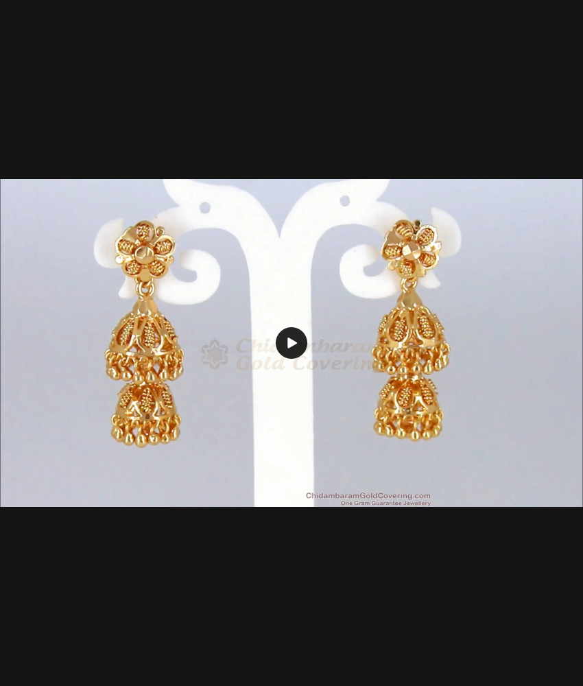 Double Layer Jhumkas Gold Earrings For Party Wear ER2322 Double Layer Jhumkas Gold Earrings For Party Wear ER2322