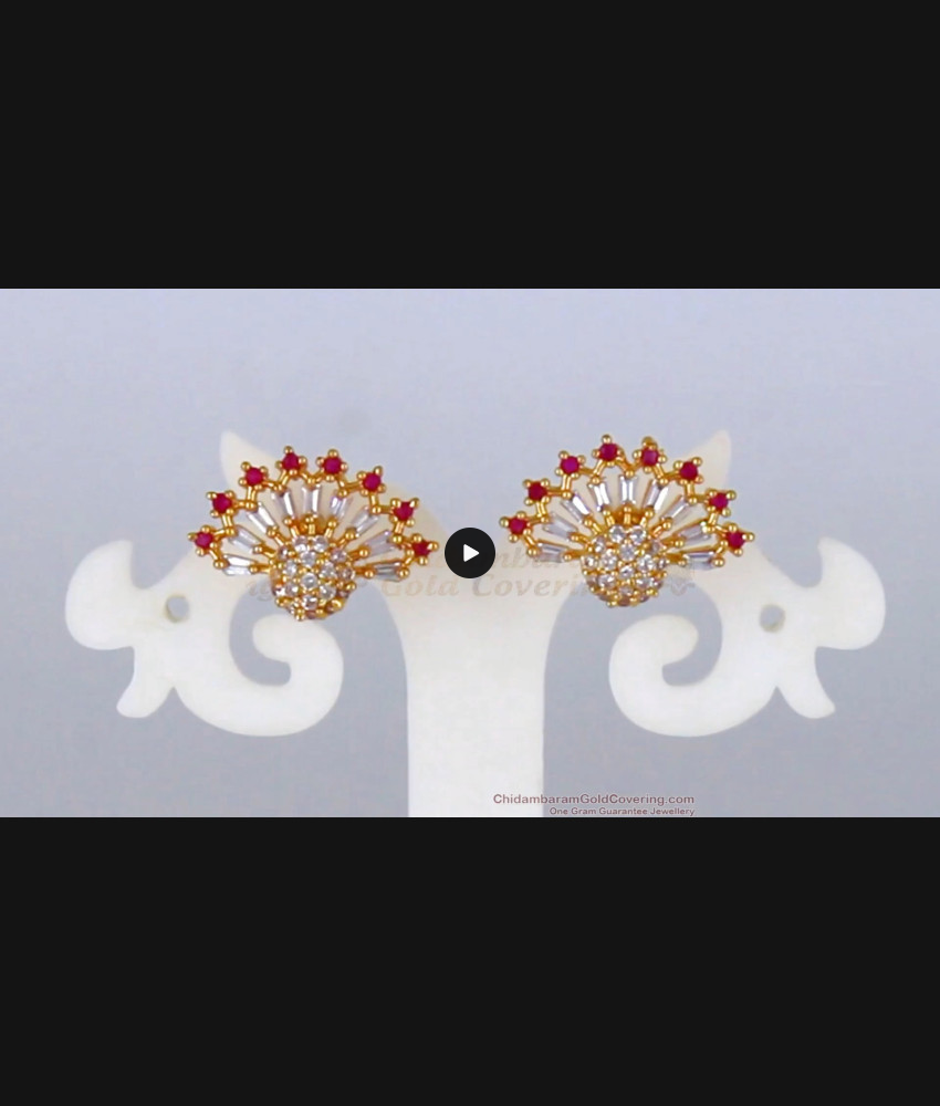 Trendy Ruby White Stone Gold Stud Earrings For Party Wear ER2332 Trendy Ruby White Stone Gold Stud Earrings For Party Wear ER2332