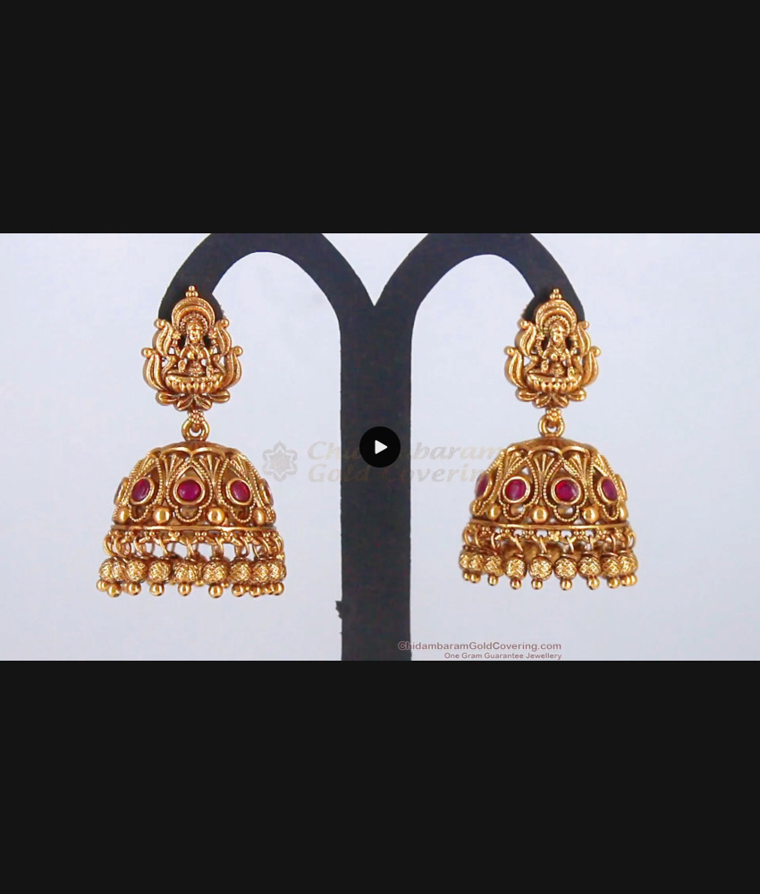 Premium Matt Finish Antique Jimiki Earrings With Ruby Stone ER2730 Premium Matt Finish Antique Jimiki Earrings With Ruby Stone ER2730