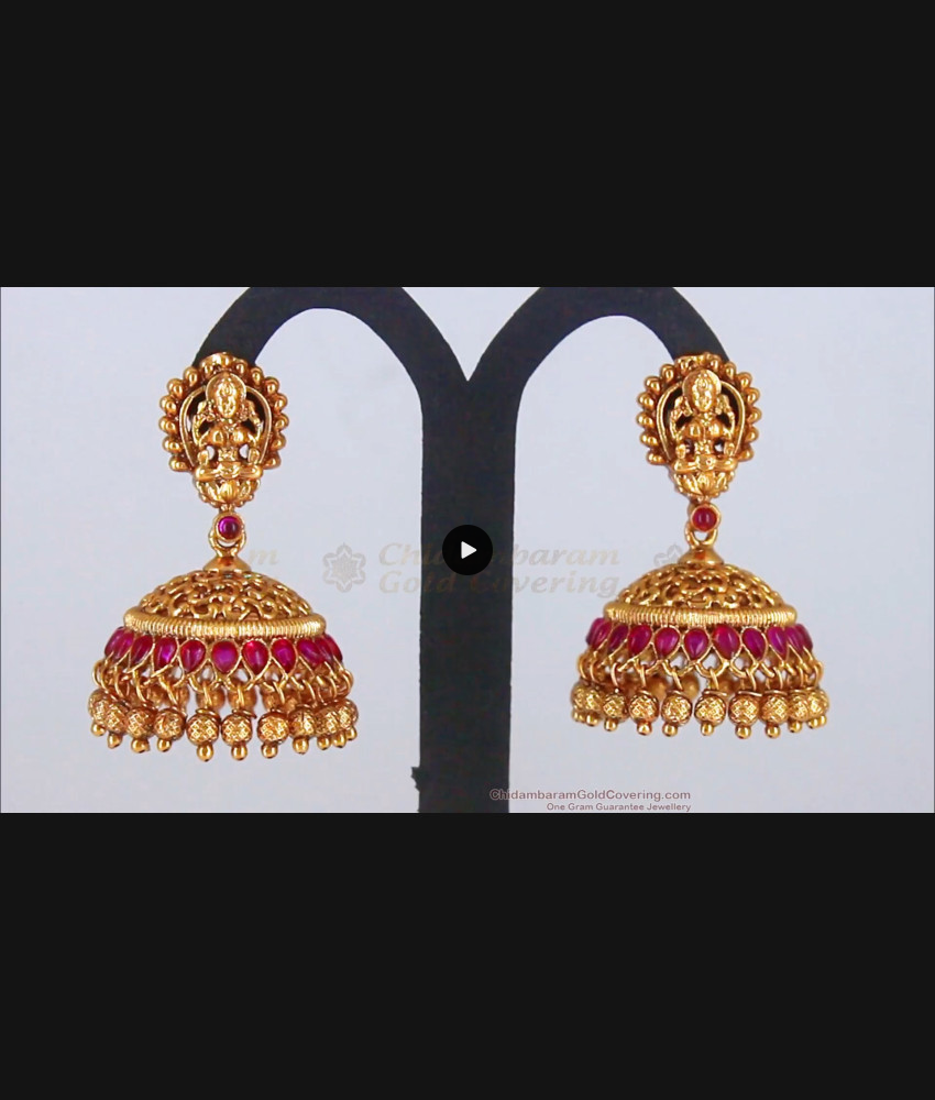 Latest Lakshmi Model Ruby Stone Antique Jimiki Earrings ER2734 Latest Lakshmi Model Ruby Stone Antique Jimiki Earrings ER2734