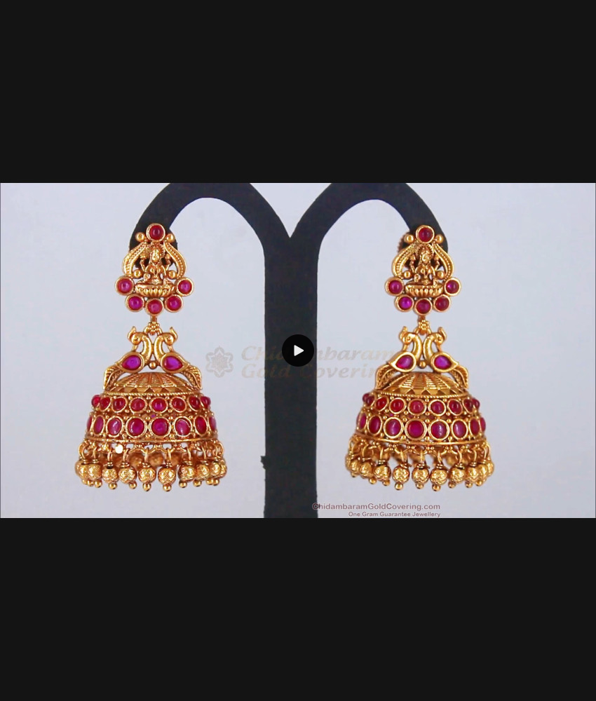 Premium Antique Big Jimiki Earrings With Ruby Stone ER2737 Premium Antique Big Jimiki Earrings With Ruby Stone ER2737