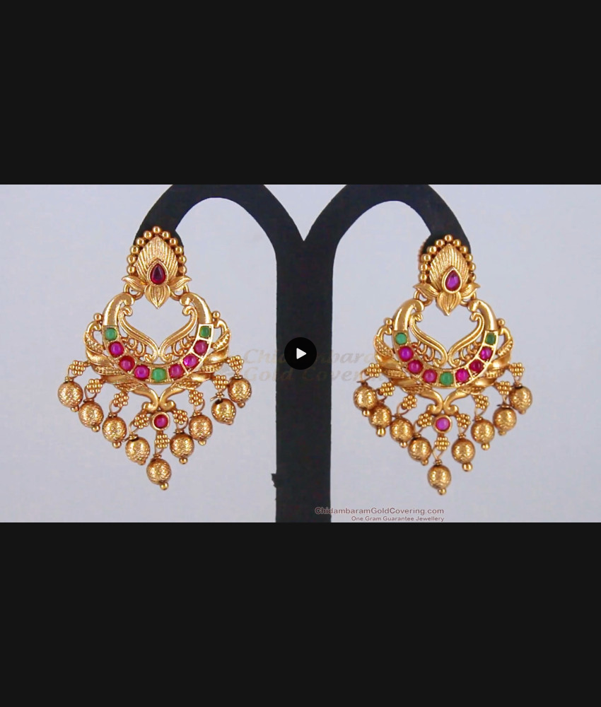 Premium Matt Finish Ruby Emerald Antique Chandbali Earrings ER2739