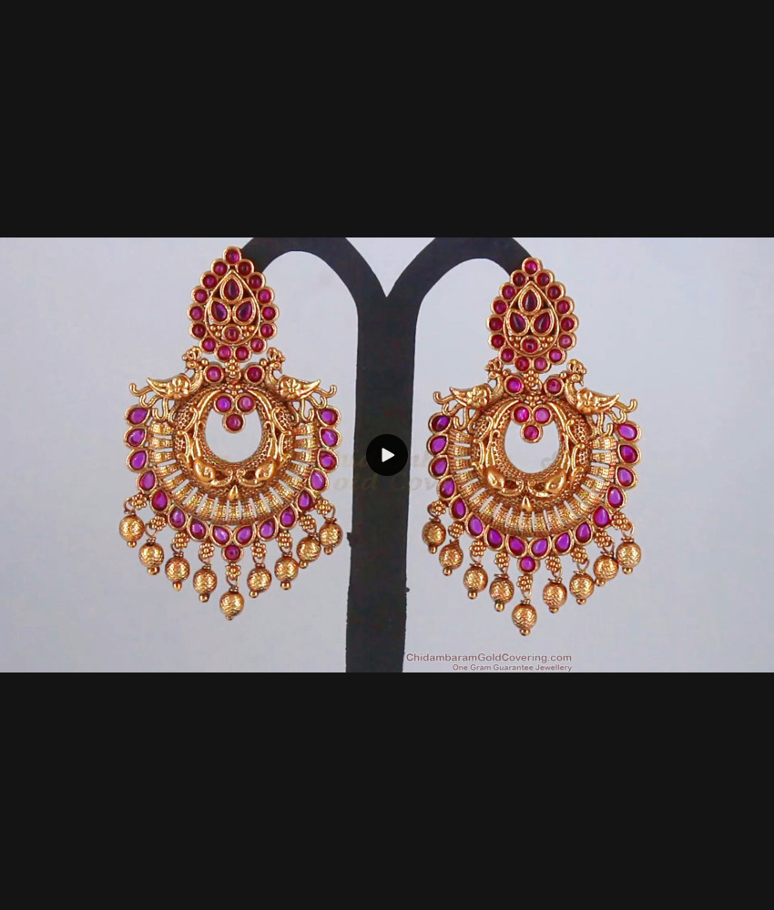 Chandbali Earrings Peacock Model Antique Design Ruby Stone ER2848 Chandbali Earrings Peacock Model Antique Design Ruby Stone ER2848