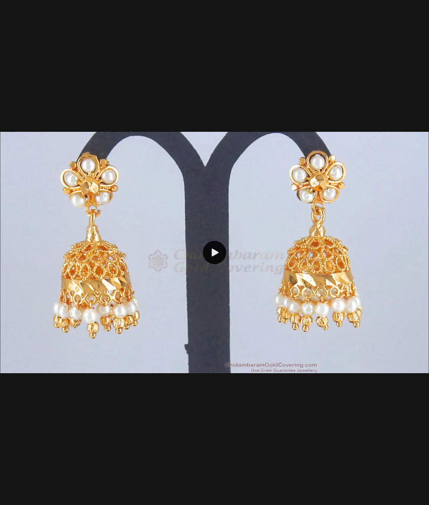 White Pearl Gold Jhumki Imitation Earring For Women ER3277 White Pearl Gold Jhumki Imitation Earring For Women ER3277