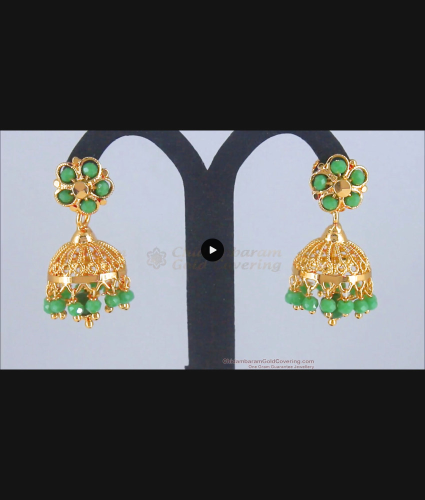 Green Crystal Jhumki Gold Earring For Women ER3278 Green Crystal Jhumki Gold Earring For Women ER3278