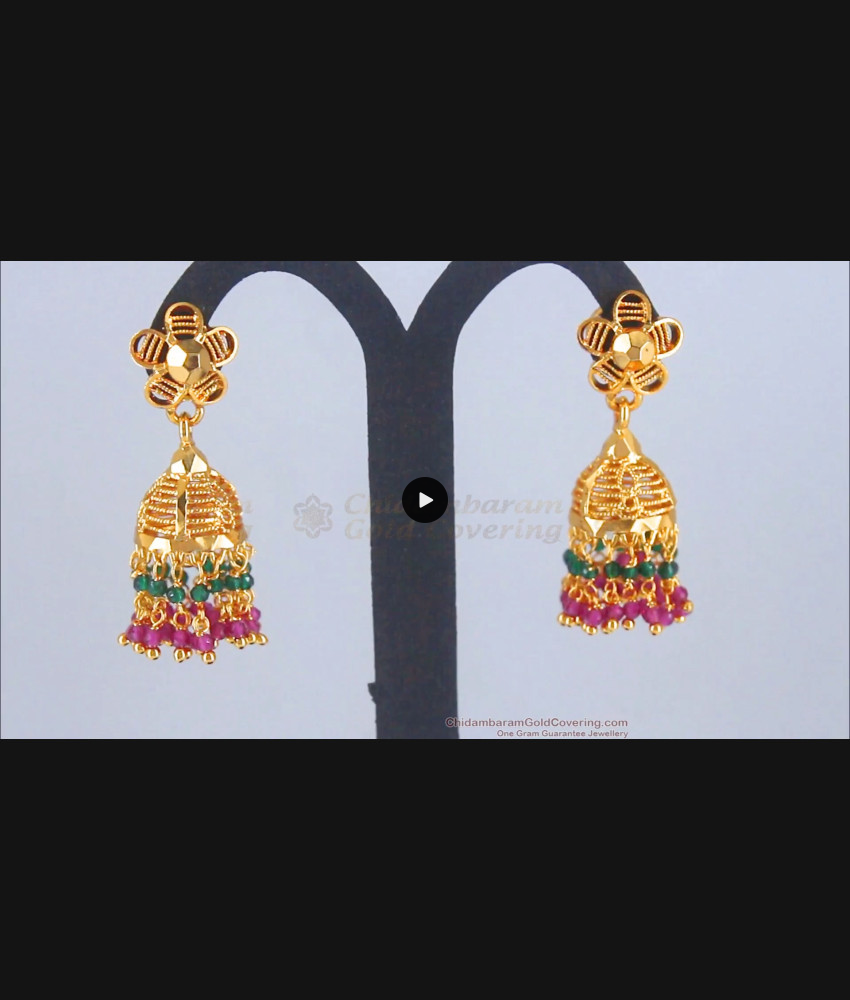 Gorgeous Ruby Emerald Cluster Jhumki One Gram Gold Earring ER3279 Gorgeous Ruby Emerald Cluster Jhumki One Gram Gold Earring ER3279