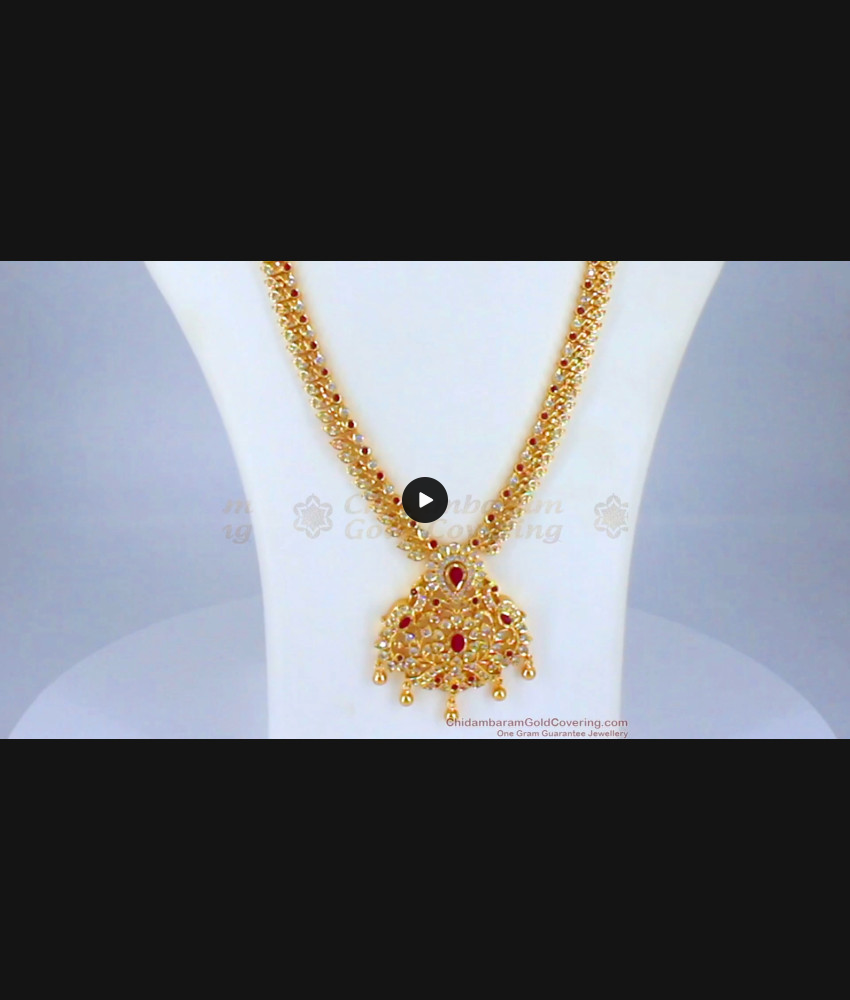 Latest Ruby AD White Stone Gold Haaram Design For Wedding Collection HR1774 Latest Ruby AD White Stone Gold Haaram Design For Wedding Collection HR1774