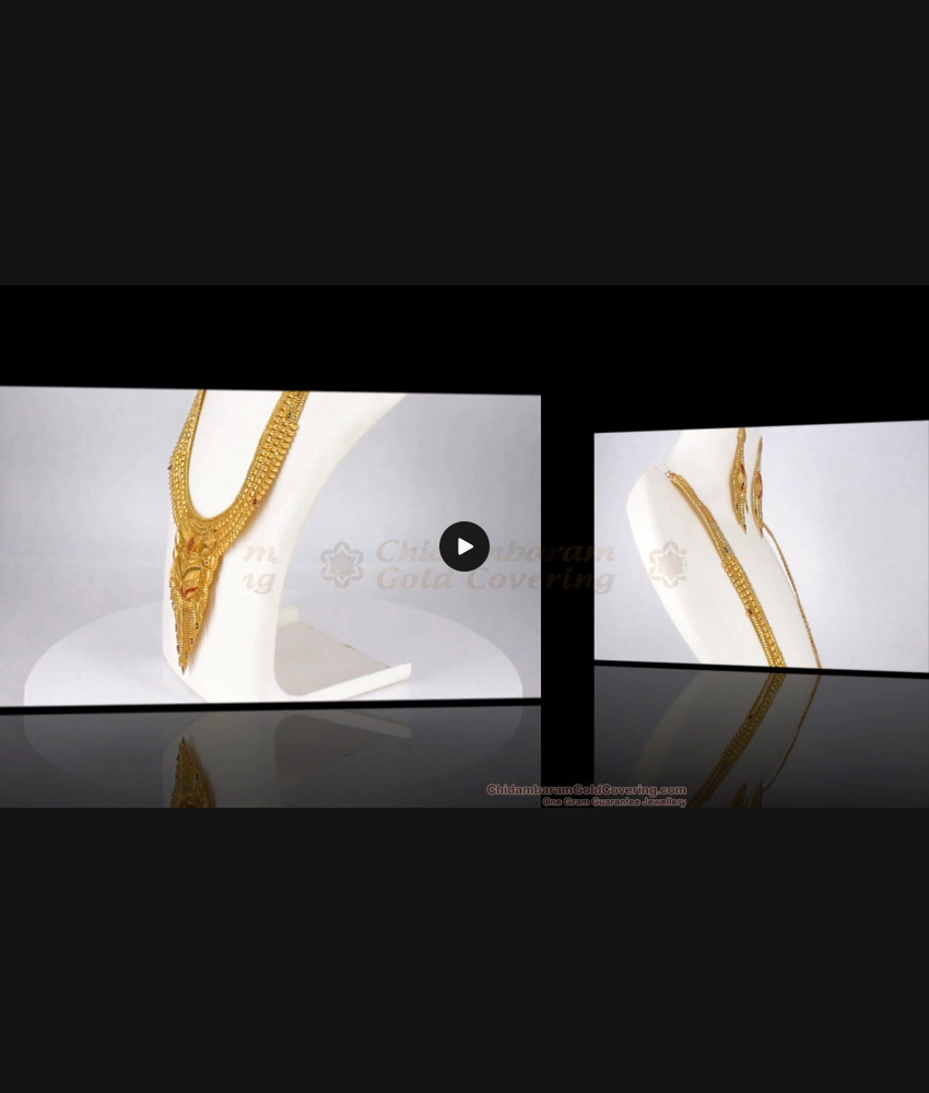 One Gram Gold Haaram Forming Pattern With Earring Combo Set HR1784 One Gram Gold Haaram Forming Pattern With Earring Combo Set HR1784