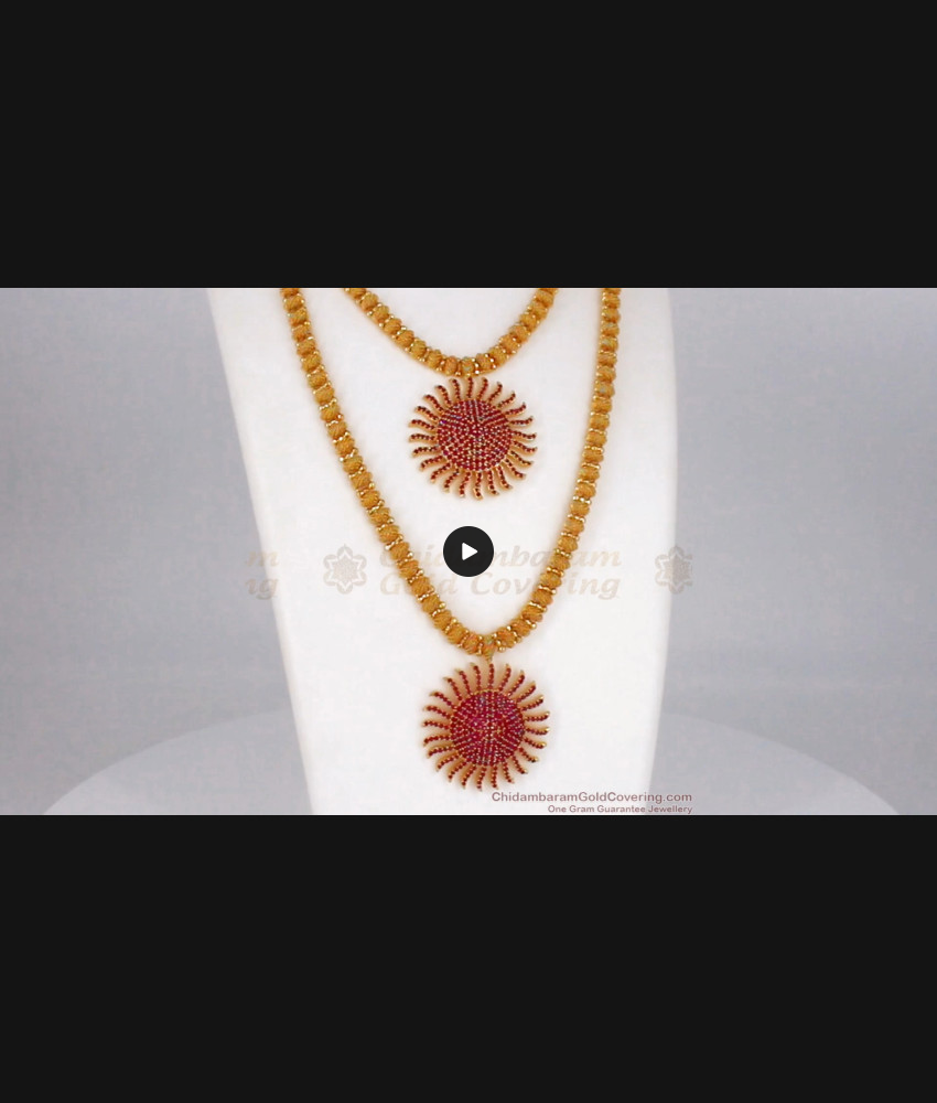 Grand Kerala Full Ruby Stone Gold Combo Haram For Bridal Wear HR1804 Grand Kerala Full Ruby Stone Gold Combo Haram For Bridal Wear HR1804