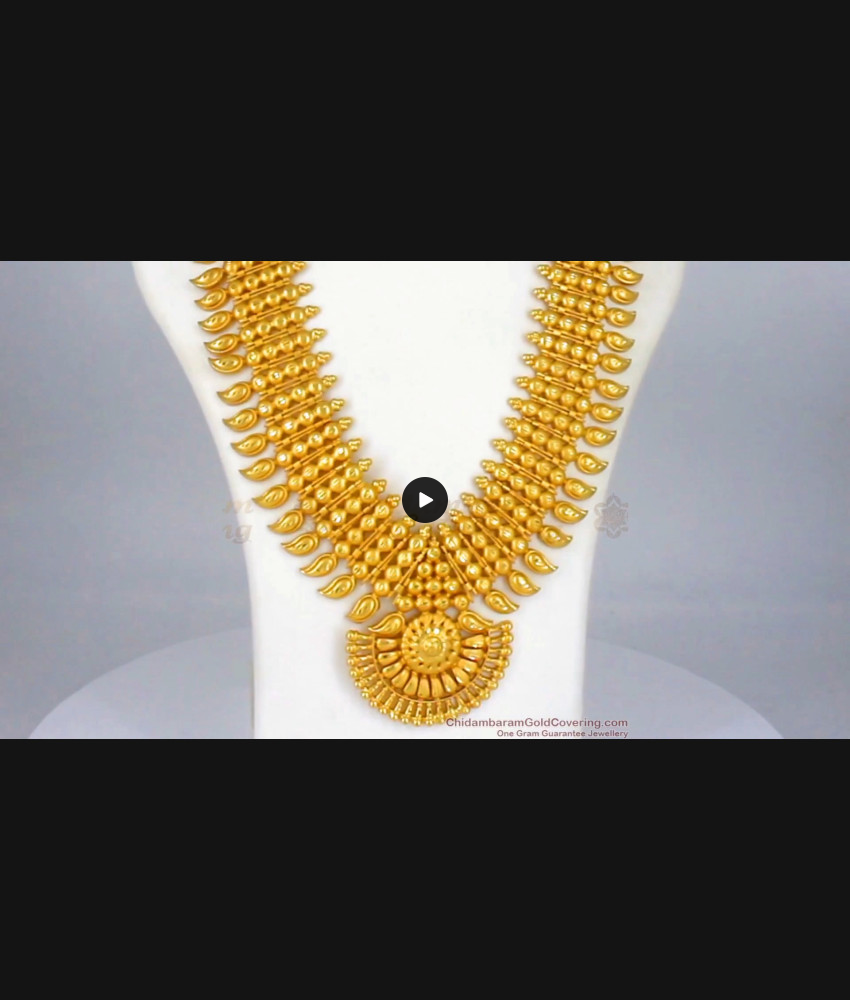 Matt Finish Grand Kerala Bridal Gold Necklace Wedding Collections HR1823 Matt Finish Grand Kerala Bridal Gold Necklace Wedding Collections HR1823
