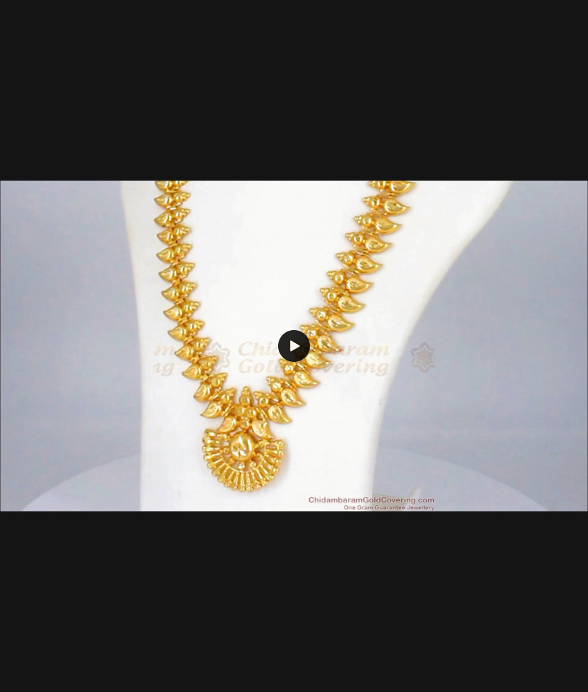 Kerala Bridal Necklace Mango Leaf Gold Haram Party Wear Collections HR1830 Kerala Bridal Necklace Mango Leaf Gold Haram Party Wear Collections HR1830