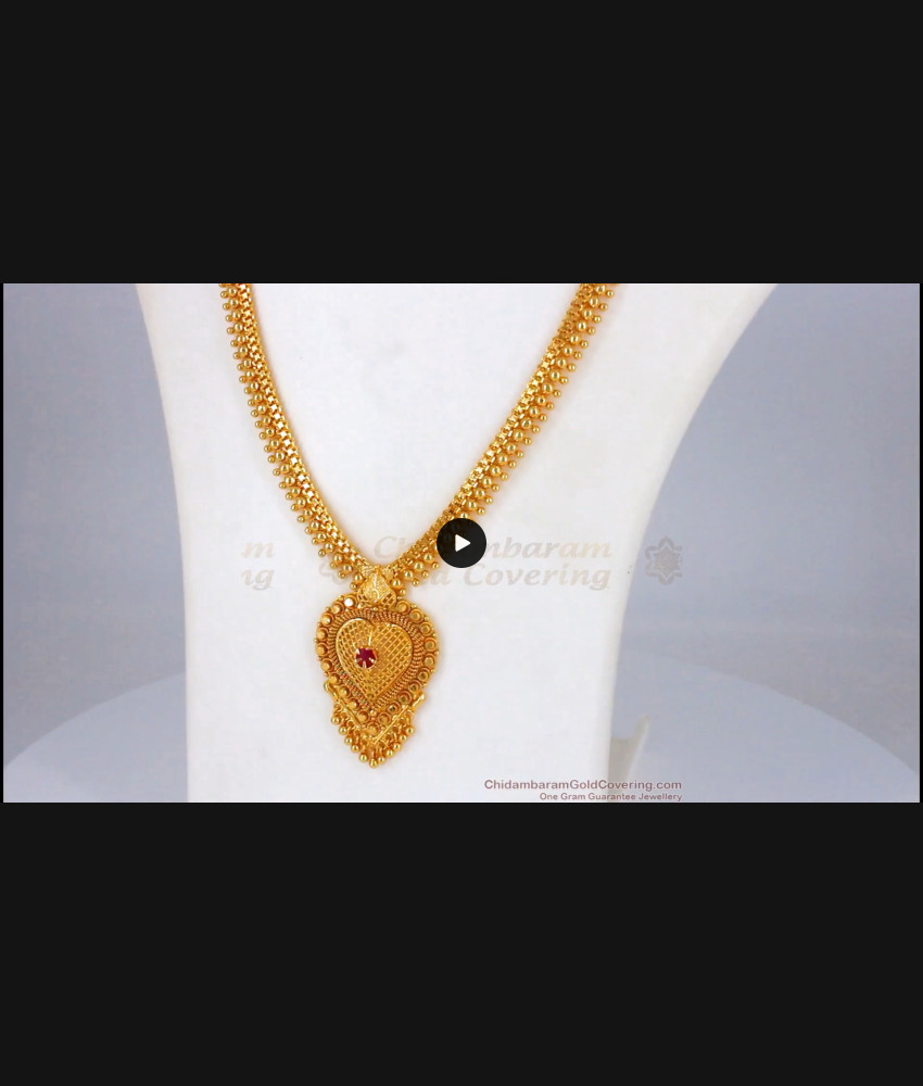 Single Ruby Stone One Gram Gold Haram For Bridal Wear HR1842 Single Ruby Stone One Gram Gold Haram For Bridal Wear HR1842