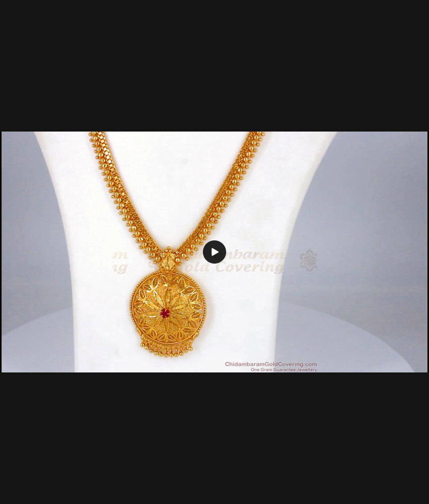 Real Gold Design Single Ruby Stone One Gram Gold Beaded Haram HR1846 Real Gold Design Single Ruby Stone One Gram Gold Beaded Haram HR1846