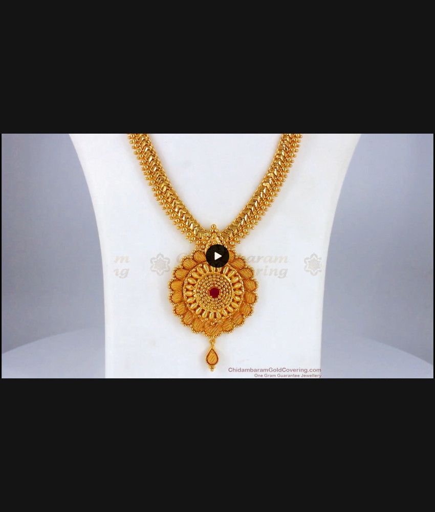 Thick Chain Single Ruby Stone One Gram Gold Long Necklace For Marriage HR1871 Thick Chain Single Ruby Stone One Gram Gold Long Necklace For Marriage HR1871