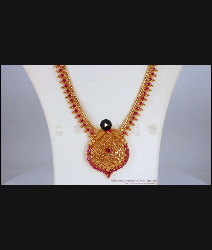 Full Ruby Design One Gram Gold Haram For Bridal Wear HR1905 Full Ruby Design One Gram Gold Haram For Bridal Wear HR1905