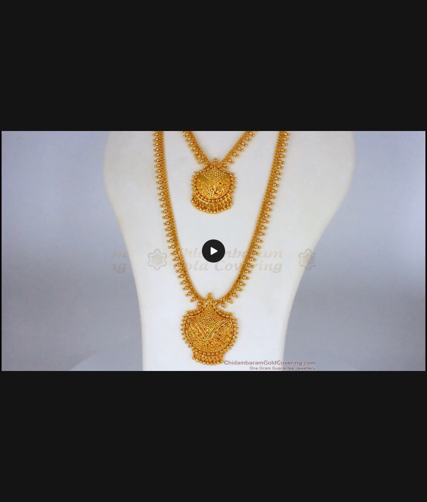 One Gram Gold Haram Necklace Combo Set For Function Wear HR1918 One Gram Gold Haram Necklace Combo Set For Function Wear HR1918