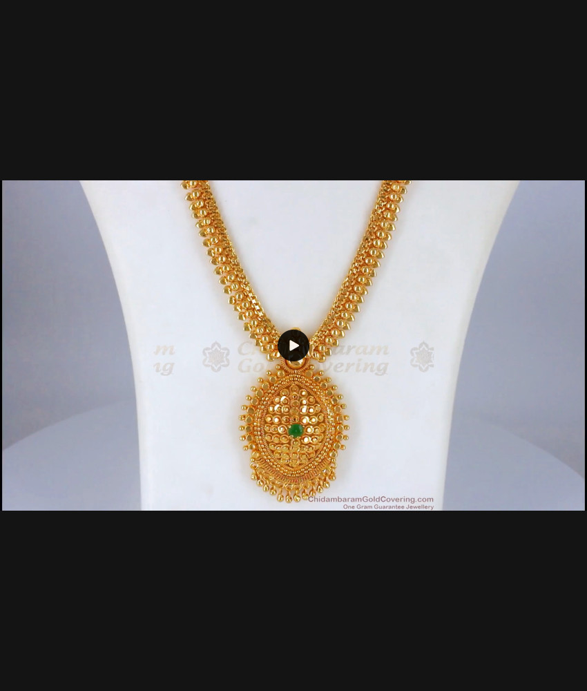 Beautiful AD Green Stone One Gram Gold Haram Collections HR1949 Beautiful AD Green Stone One Gram Gold Haram Collections HR1949