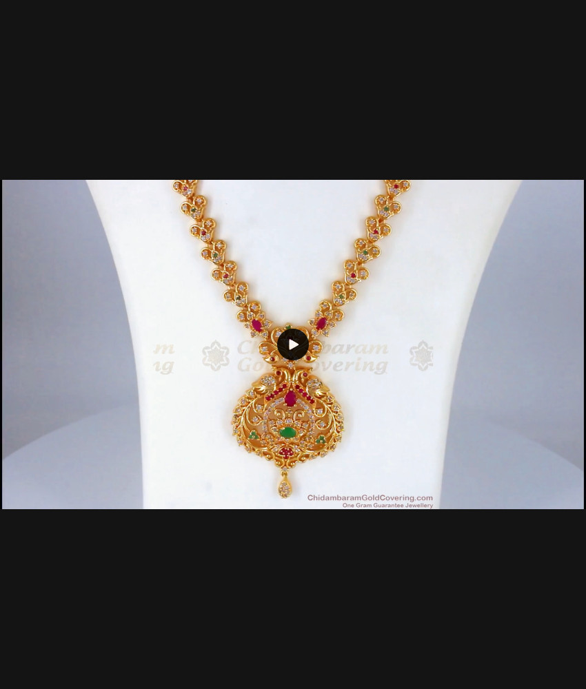 Premium Full Ad Set Multi Stone One Gram Gold Haram For Marriage HR1967