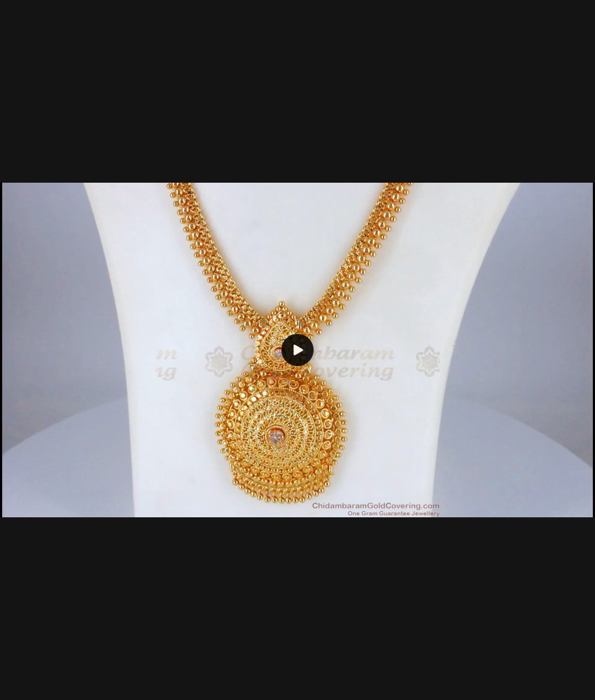 Classy Kerala White Stone Gold Haaram Design For Bridal Collection HR1976 Classy Kerala White Stone Gold Haaram Design For Bridal Collection HR1976