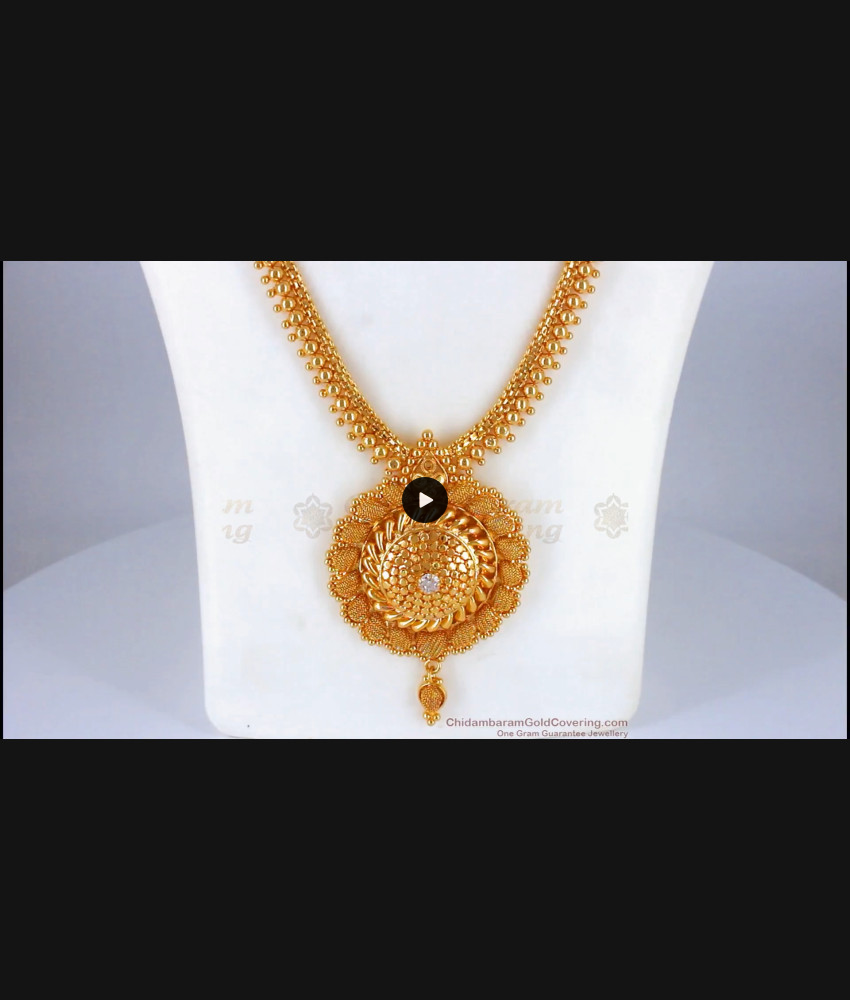 Traditional White Stone Gold Haaram Design For Bridal Collection HR1978 Traditional White Stone Gold Haaram Design For Bridal Collection HR1978
