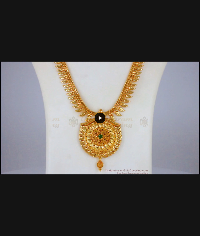 Elegant Emerald Stone One Gram Gold Haram Collections HR2005 Elegant Emerald Stone One Gram Gold Haram Collections HR2005
