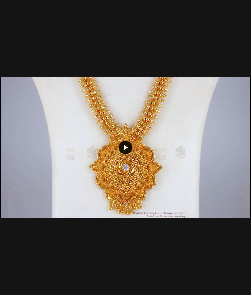 Single AD White Stone One Gram Gold Haram Bridal Collections HR2045 Single AD White Stone One Gram Gold Haram Bridal Collections HR2045