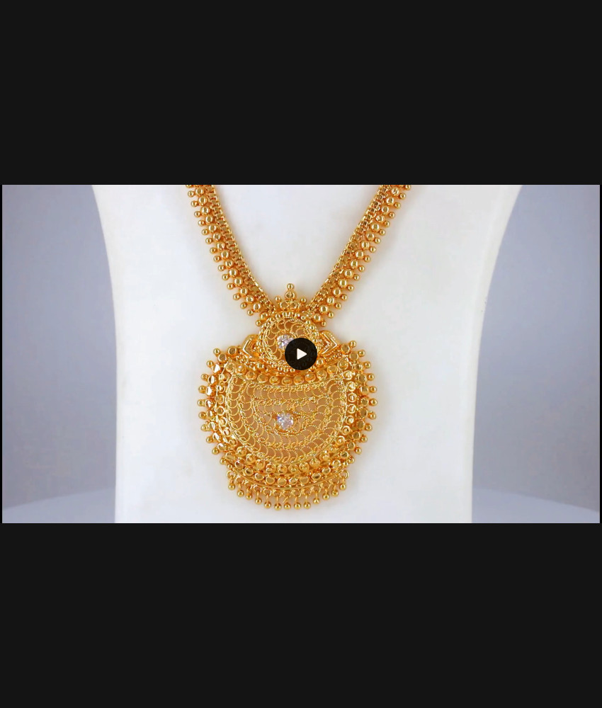 Attractive Design White Stone Pure One Gram Gold Long Haram HR2079 Attractive Design White Stone Pure One Gram Gold Long Haram HR2079