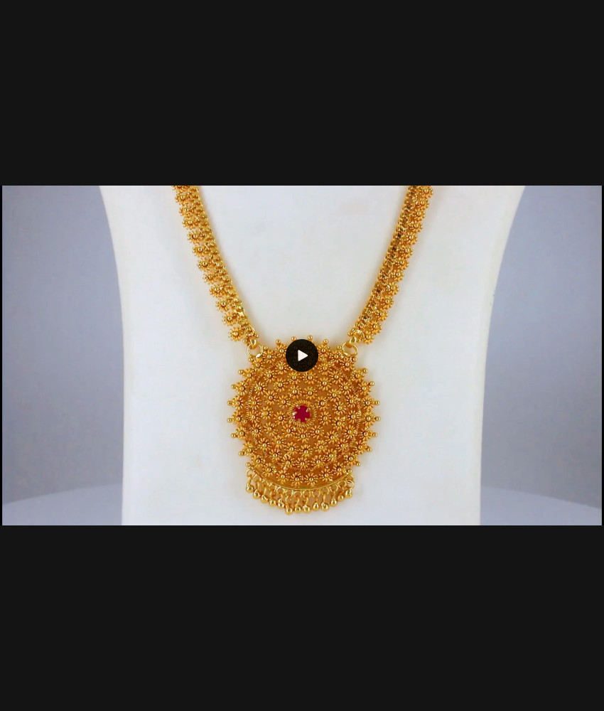 Tiny Flower Design Ruby Stone One Gram Gold Long Haram HR2081 Tiny Flower Design Ruby Stone One Gram Gold Long Haram HR2081