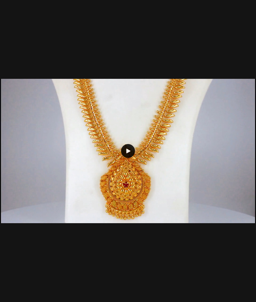 Mullaipoo Pattern Dollar Ruby Stone Long Gold Haram Designs HR2090 Mullaipoo Pattern Dollar Ruby Stone Long Gold Haram Designs HR2090