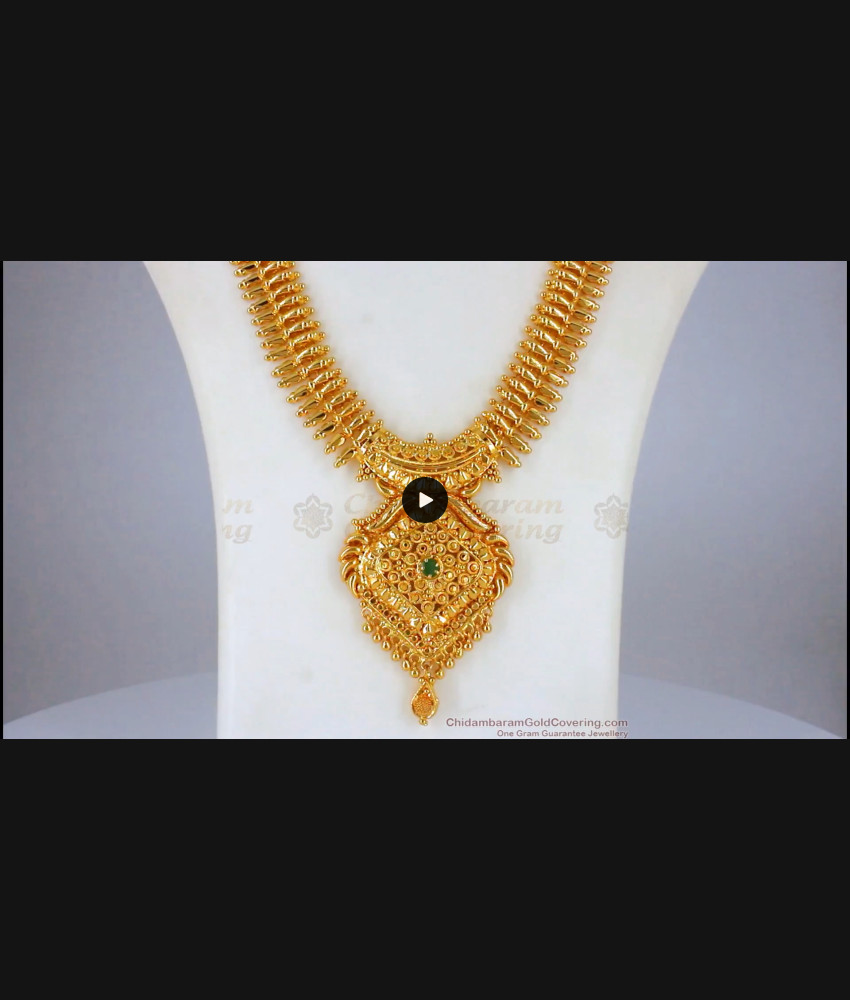 New Design One Gram Gold Long Haram With Emerald Stone HR2095 New Design One Gram Gold Long Haram With Emerald Stone HR2095