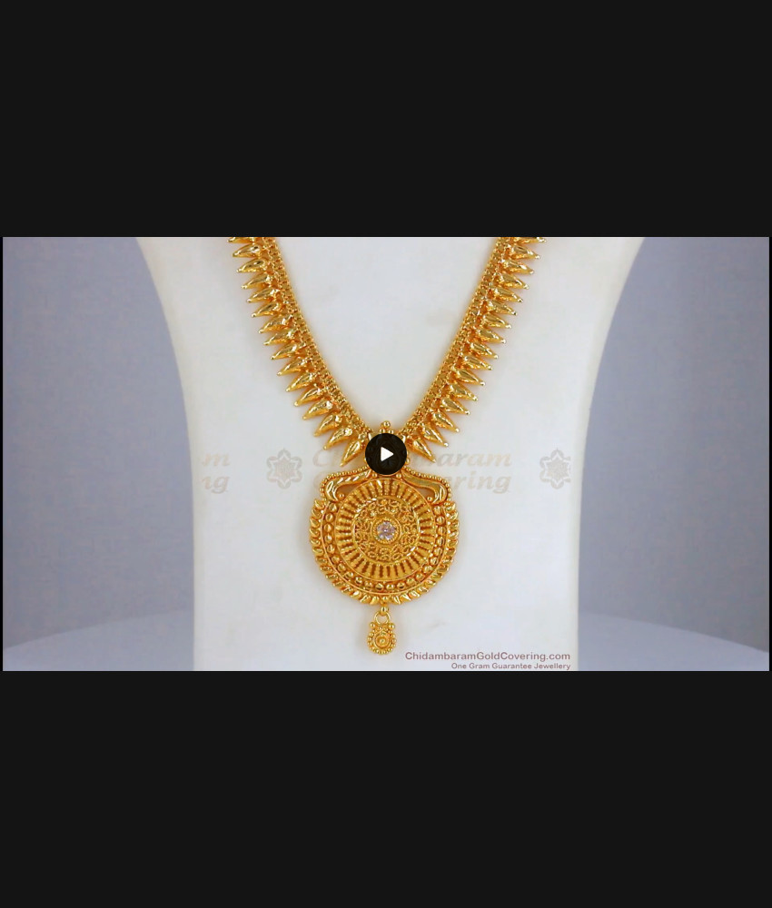 Stunning Single White Stone Mullai Poo Gold Haram HR2173