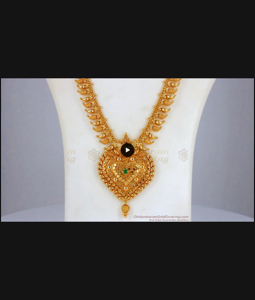 Net Pattern Mango Design Gold Haram Emerald Stone HR2178