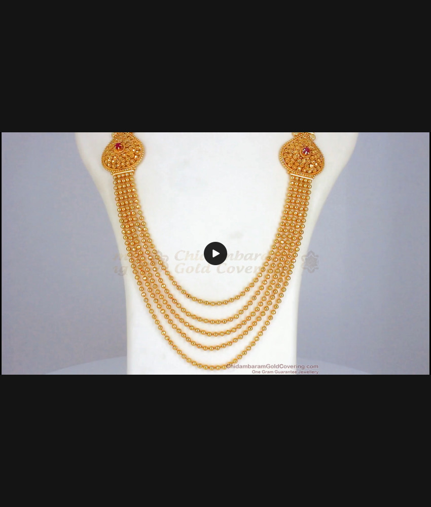Sparkling Golden Beads Multi Layer Haram Ruby Stone Party Wear HR2182