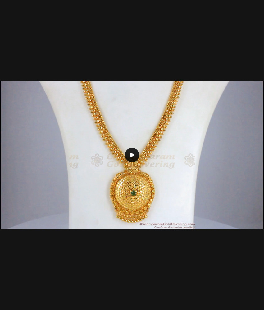 Green Emerald Stone One Gram Gold Beaded Haram HR2214