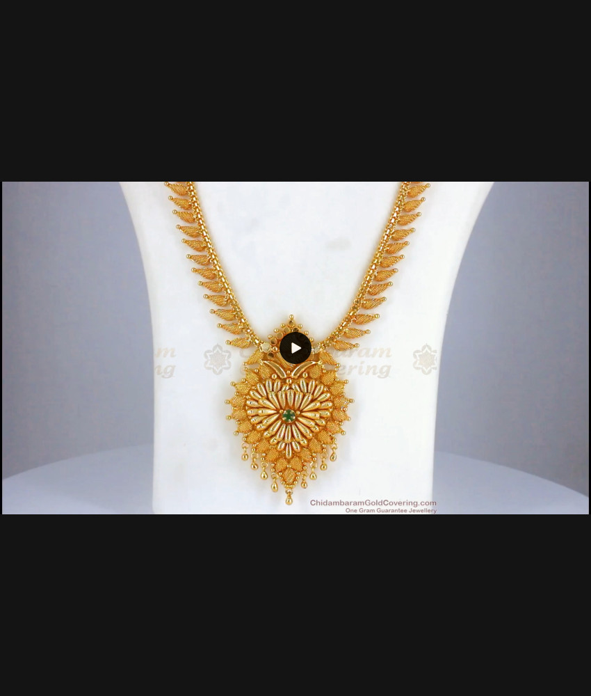 Lovely Heart Shaped Net Pattern Emerald Stone Gold Haram HR2215