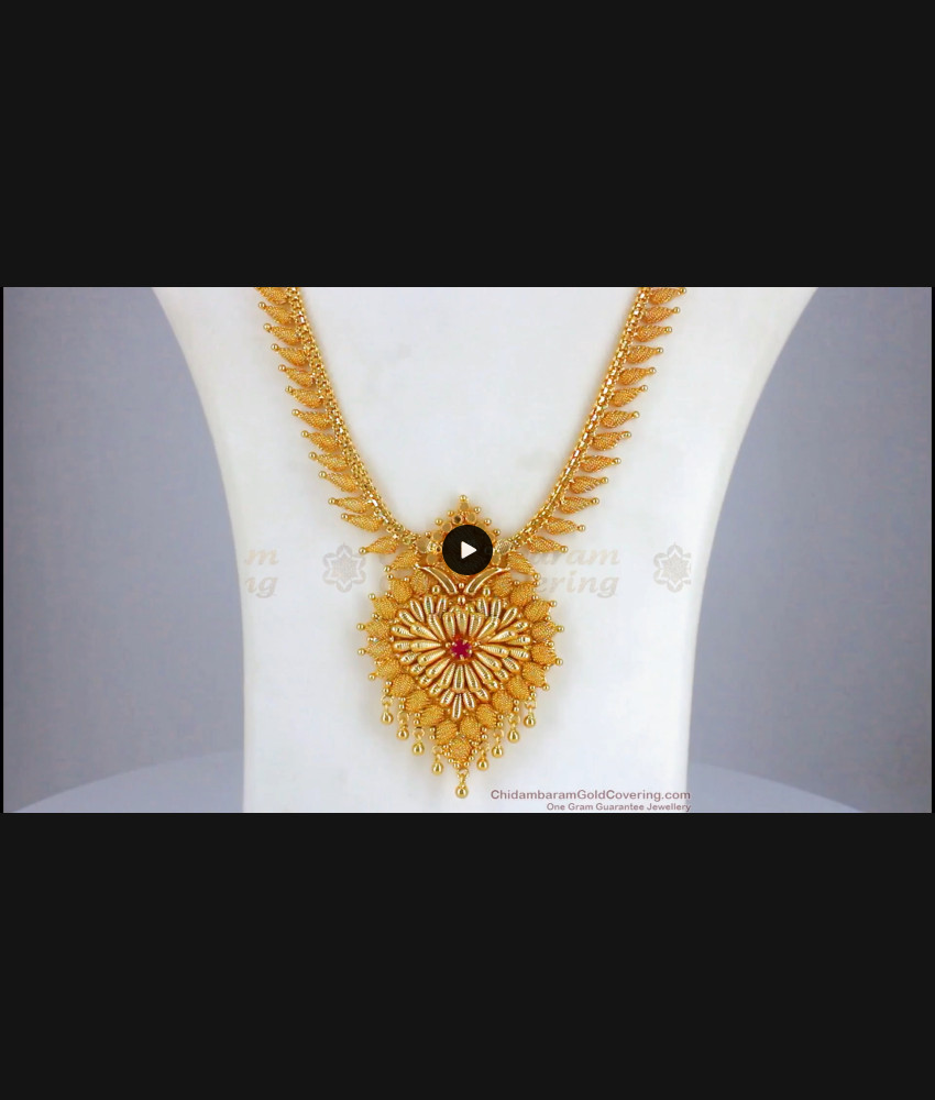 Unique Heart Shaped Ruby Stone Net Pattern Gold Haram HR2216