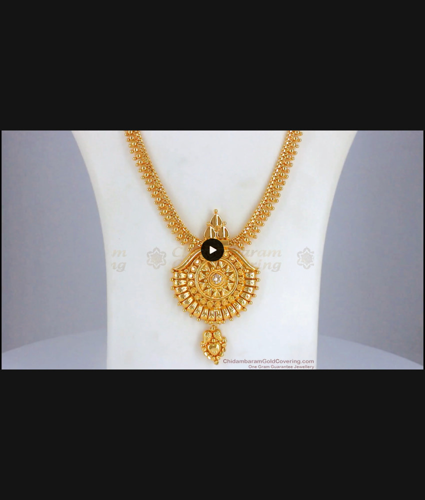 Unique One Gram Gold Diamond Stone Haram Bridal Wear HR2221
