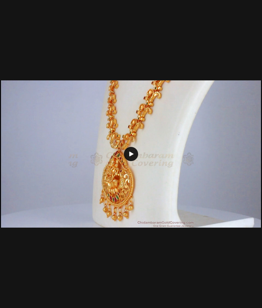 Gorgeous Kemp Stone Gold Covering Haaram With Earring Combo HR2244