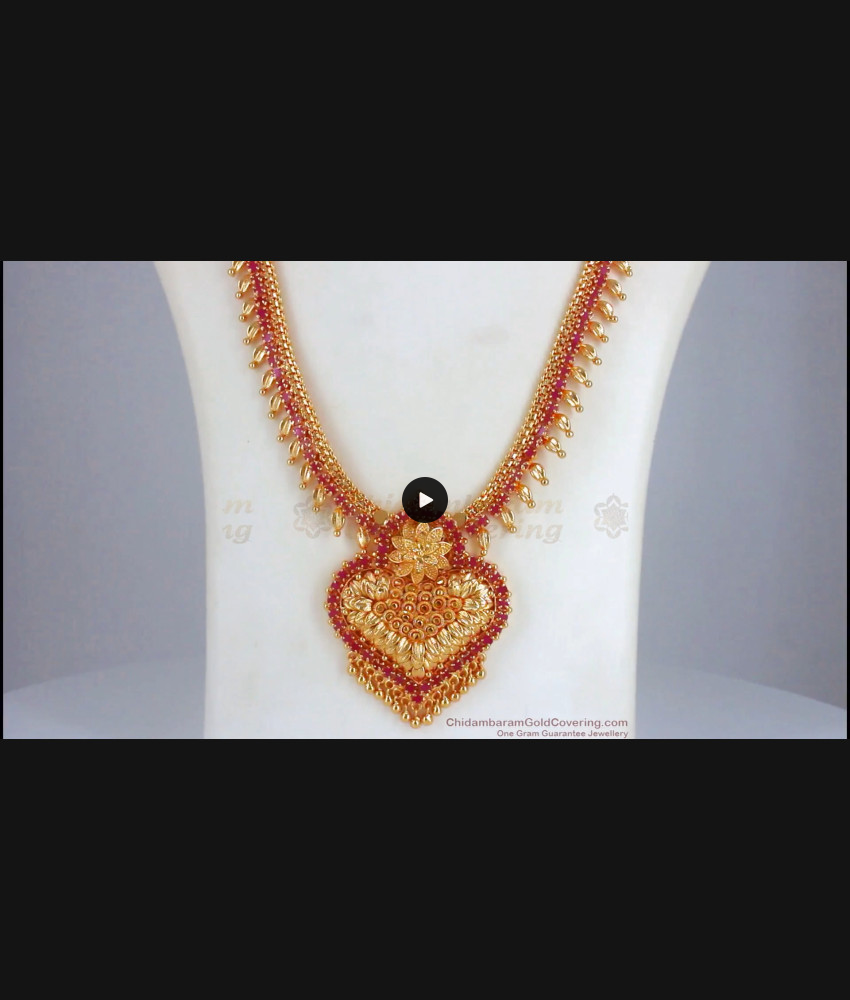 Elegant One Gram Gold Haram Floral Full Ruby Heart Design HR2254 Elegant One Gram Gold Haram Floral Full Ruby Heart Design HR2254