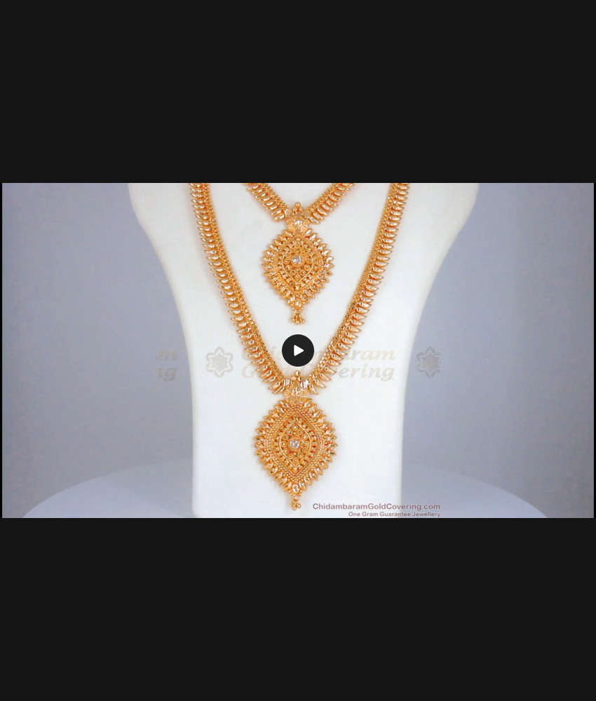 Attractive Gold Plated Haram Necklace Combo Mullaipoo White Stone HR2256 Attractive Gold Plated Haram Necklace Combo Mullaipoo White Stone HR2256