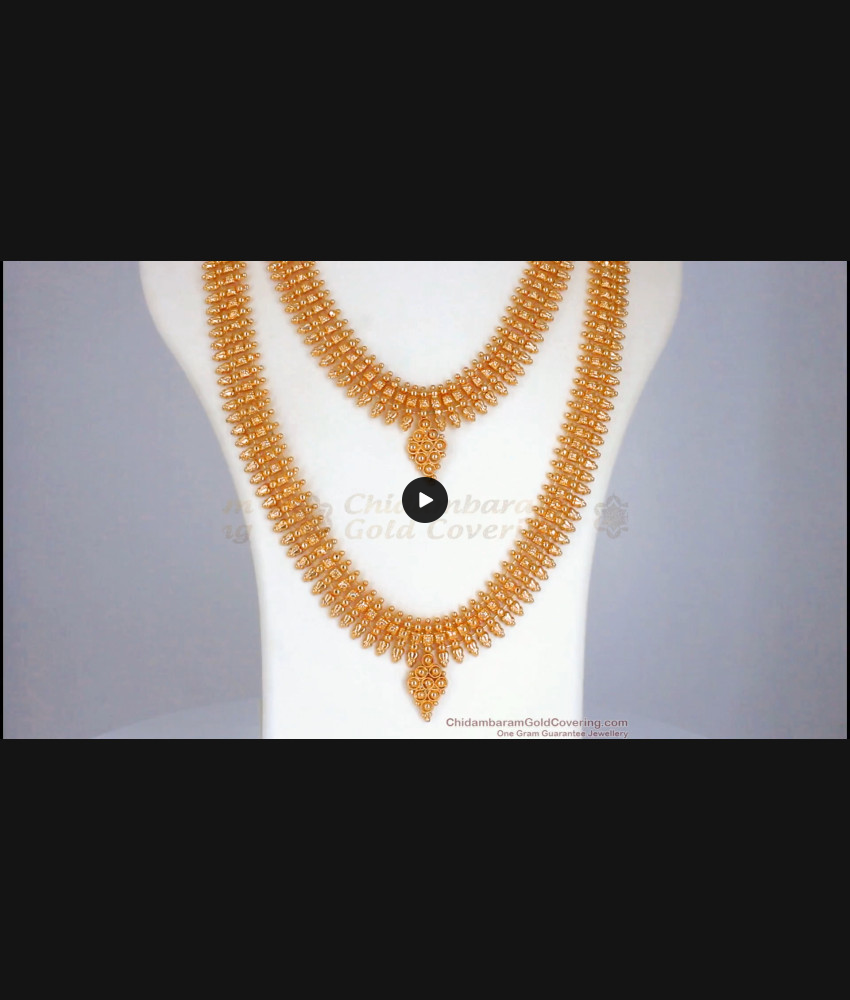One Gram Gold Plated Haaram Mullaipoo Design Necklace Combo HR2257 One Gram Gold Plated Haaram Mullaipoo Design Necklace Combo HR2257
