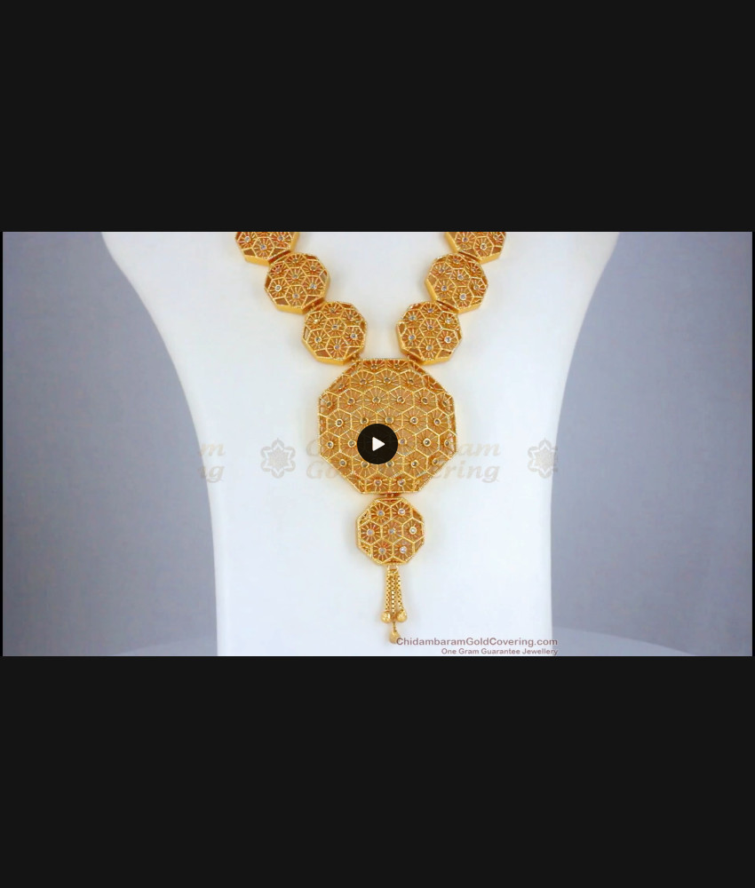 Stylish Gold Plated Haram With White Stone Party Wear Collection HR2333 Stylish Gold Plated Haram With White Stone Party Wear Collection HR2333