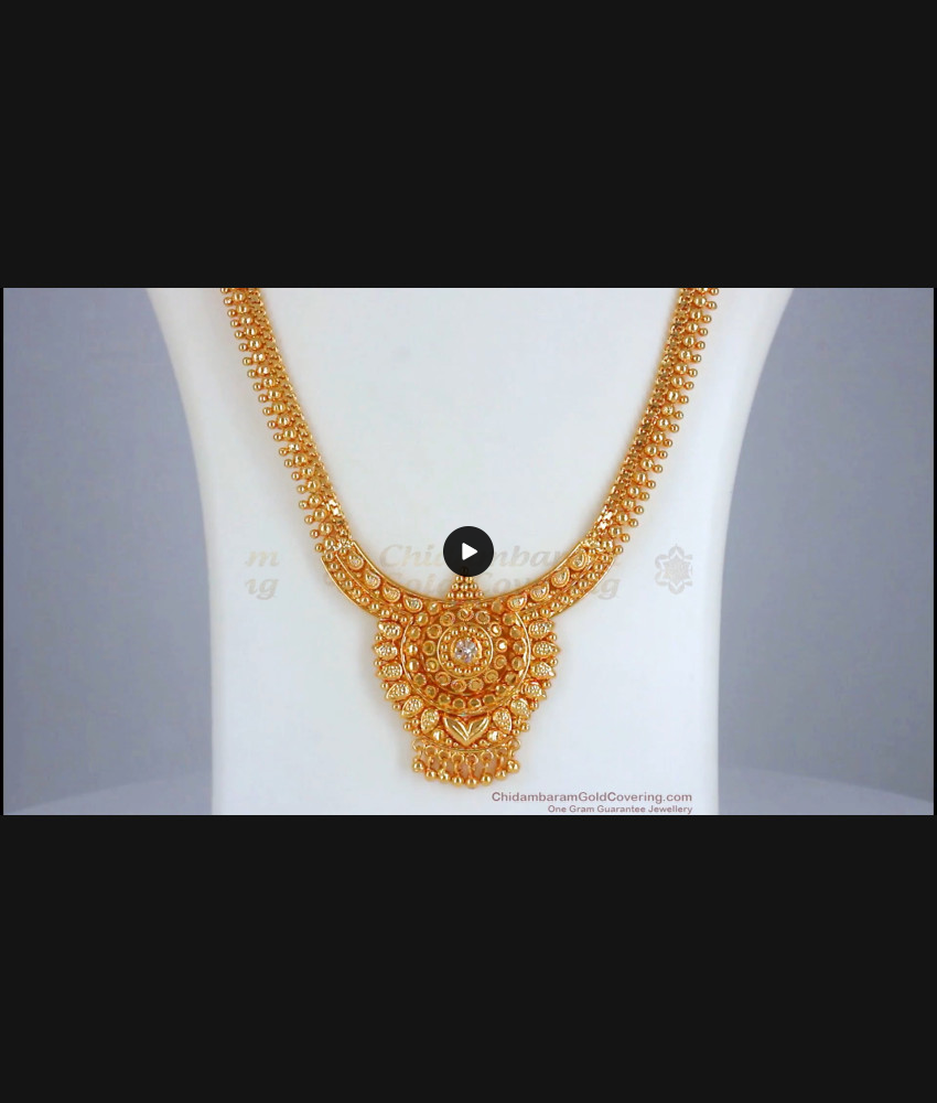 One Gram Gold Kolkatta Haaram White Stone Traditional Indian jewelry HR2422 One Gram Gold Kolkatta Haaram White Stone Traditional Indian jewelry HR2422